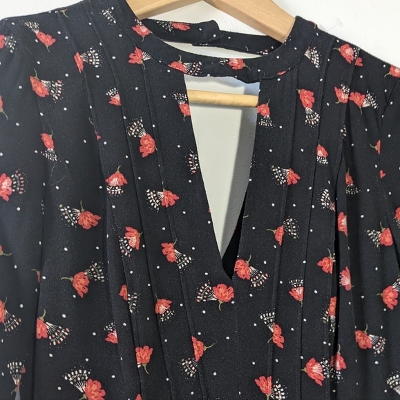 Free People Tegan Mini Dress Black Poppy Floral Keyhole Choker Bell Long Sleeve - Picture 7 of 13